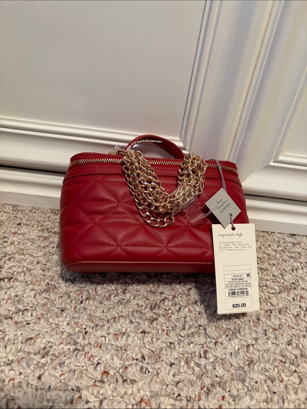 a new day Red Quilted Crossbody with Gold Chain